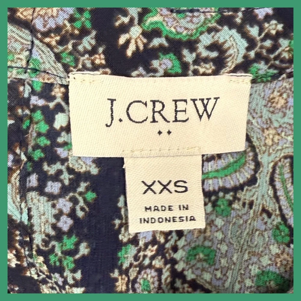 J.‎ Crew Paisley Blouse XXS Long Sleeve Mock Neck Women's Top